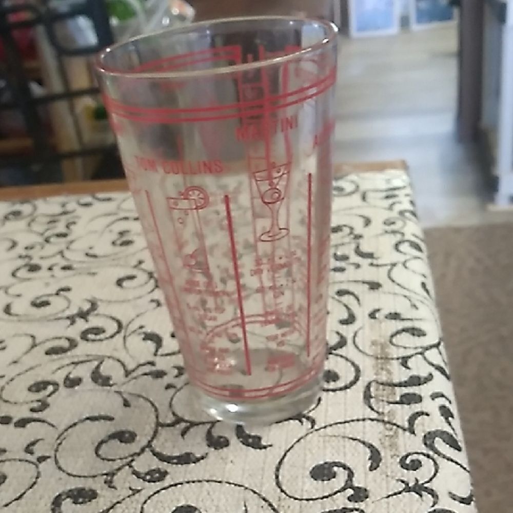 Vintage Cocktail Recipe Glass with Red Measurements
